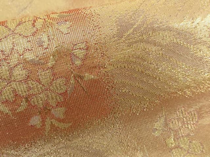 平和屋着物▼六通柄袋帯　立波桜市松文　金糸　鈴乃屋扱い　正絹　逸品　AABJ0861cs