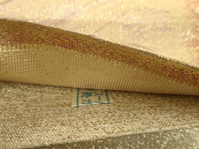 平和屋着物▼六通柄袋帯　立波桜市松文　金糸　鈴乃屋扱い　正絹　逸品　AABJ0861cs