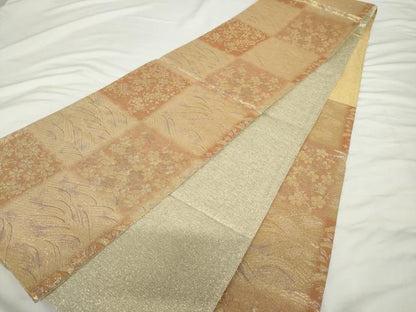 平和屋着物▼六通柄袋帯　立波桜市松文　金糸　鈴乃屋扱い　正絹　逸品　AABJ0861cs
