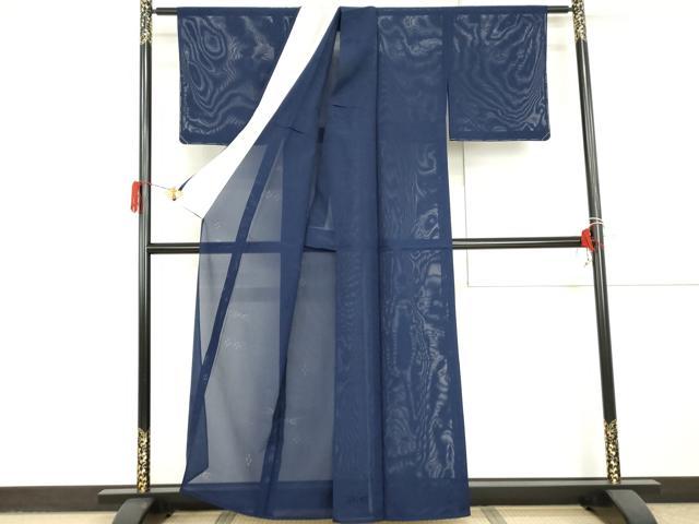 平和屋着物＊夏物　色無地　縦絽　琉球絣紋紗　紺青色　正絹　逸品　未使用　AABJ0878cs