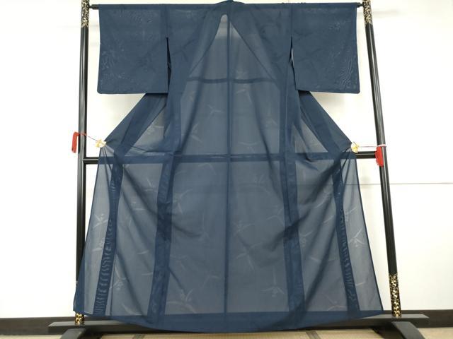 平和屋着物＊夏物　色無地　草花紋紗　青藍色　正絹　逸品　未使用　AABJ0880cs