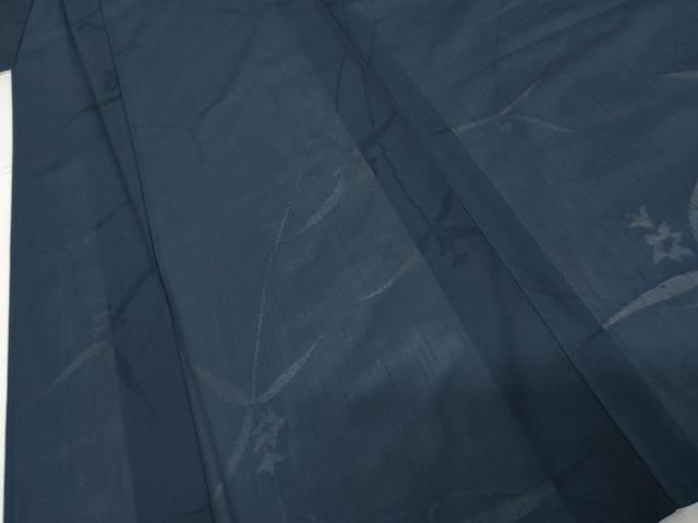 平和屋着物＊夏物　色無地　草花紋紗　青藍色　正絹　逸品　未使用　AABJ0880cs