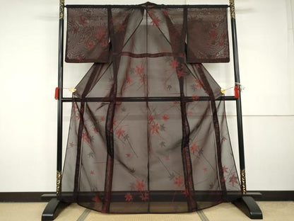 平和屋着物＊夏物　小紋　紗　楓　正絹　逸品　未使用　AABJ0881cs