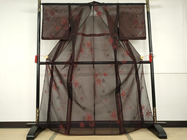 平和屋着物＊夏物　小紋　紗　楓　正絹　逸品　未使用　AABJ0881cs
