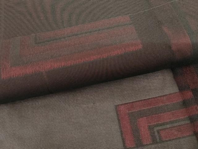 平和屋着物＊夏物　小紋　紗　幾何学格子　黒地　正絹　逸品　未使用　AABJ0885cs