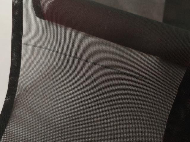 平和屋着物＊夏物　小紋　紗　幾何学格子　黒地　正絹　逸品　未使用　AABJ0885cs