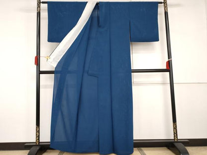 平和屋着物＊夏物　色無地　絽　青藍色　正絹　逸品　AABJ0895cs
