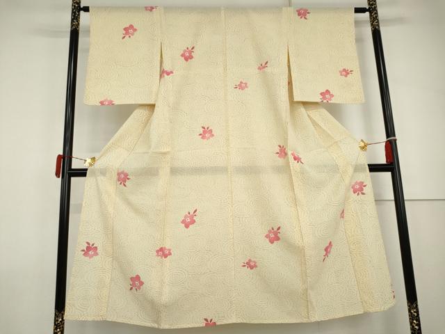 平和屋着物＊夏物　小紋　絽　流水草花文　正絹　逸品　AABJ0898cs
