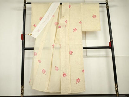 平和屋着物＊夏物　小紋　絽　流水草花文　正絹　逸品　AABJ0898cs