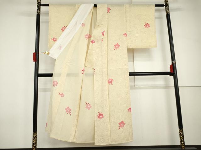 平和屋着物＊夏物　小紋　絽　流水草花文　正絹　逸品　AABJ0898cs