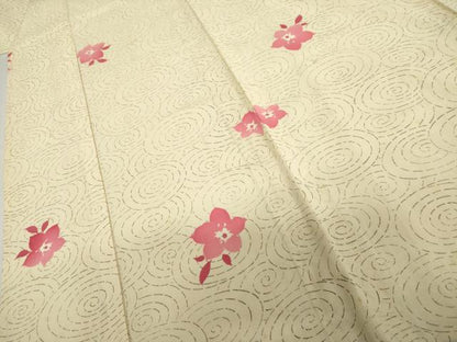 平和屋着物＊夏物　小紋　絽　流水草花文　正絹　逸品　AABJ0898cs
