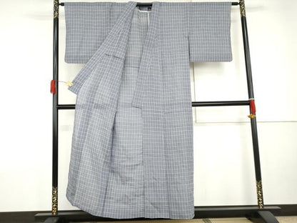 平和屋着物＊夏物　小千谷ちぢみ　草木染　格子　縮屋樋口謹製　証紙付き　麻　逸品　AABJ0900cs