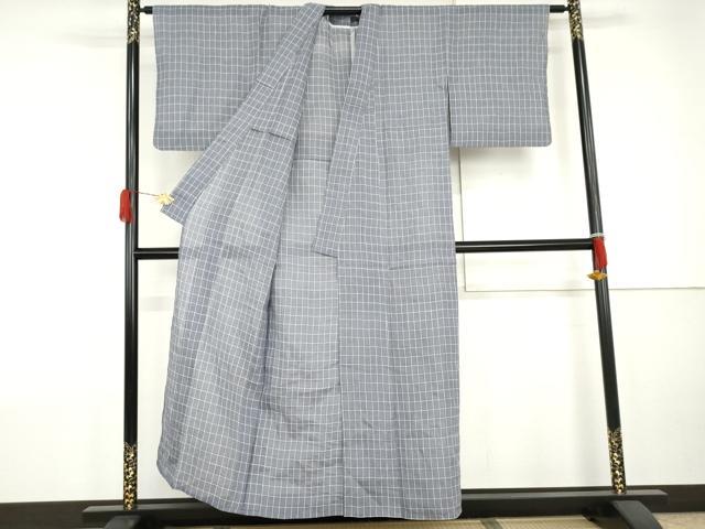 平和屋着物＊夏物　小千谷ちぢみ　草木染　格子　縮屋樋口謹製　証紙付き　麻　逸品　AABJ0900cs