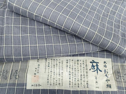 平和屋着物＊夏物　小千谷ちぢみ　草木染　格子　縮屋樋口謹製　証紙付き　麻　逸品　AABJ0900cs