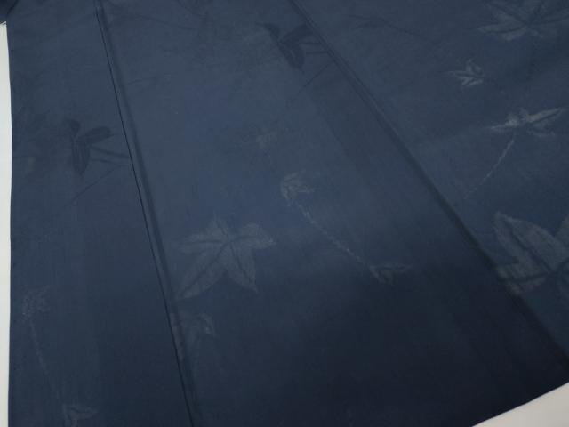 平和屋着物＊夏物　色無地　楓紋紗　紺青色　正絹　逸品　AABJ0902cs