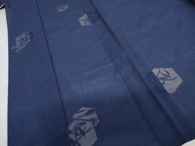 平和屋着物＊夏物　色無地　縦絽　亀甲枝葉紋紗　紺色　正絹　逸品　未使用　AABJ0905cs