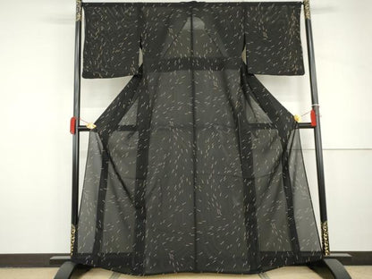 平和屋着物＊夏物　小紋　絽　メダカ　黒地　正絹　逸品　AABJ0907cs