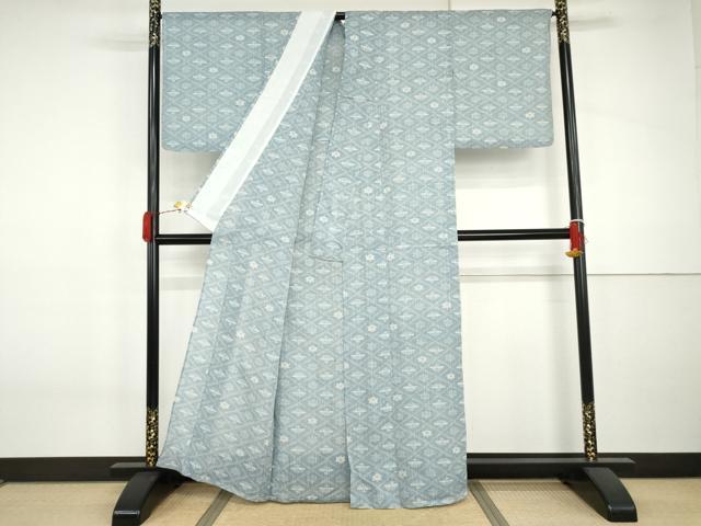 平和屋着物＊夏物　小千谷ちぢみ　楓扇文　麻　逸品　AABJ0911cs