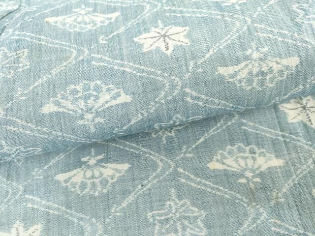 平和屋着物＊夏物　小千谷ちぢみ　楓扇文　麻　逸品　AABJ0911cs