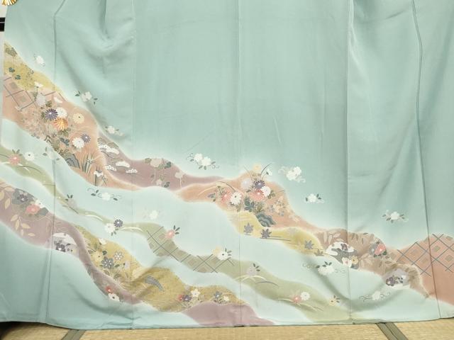 平和屋着物●訪問着　駒刺繍　道長草花文　暈し染め　金彩　正絹　逸品　AABJ0916cs