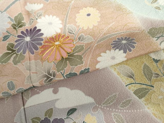 平和屋着物●訪問着　駒刺繍　道長草花文　暈し染め　金彩　正絹　逸品　AABJ0916cs