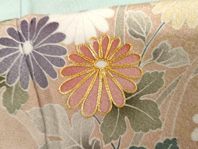 平和屋着物●訪問着　駒刺繍　道長草花文　暈し染め　金彩　正絹　逸品　AABJ0916cs