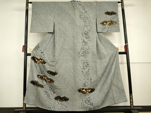 平和屋着物●訪問着　総絞り　刺繍　草花文　黒地　金糸　金彩　正絹　逸品　AABJ0918cs