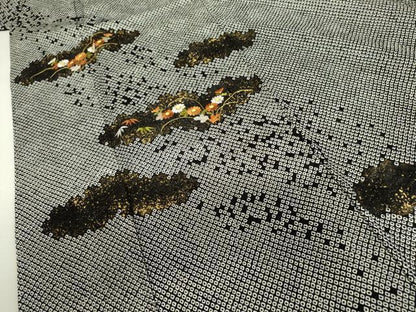 平和屋着物●訪問着　総絞り　刺繍　草花文　黒地　金糸　金彩　正絹　逸品　AABJ0918cs