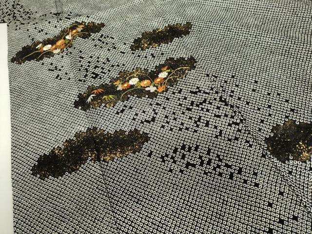 平和屋着物●訪問着　総絞り　刺繍　草花文　黒地　金糸　金彩　正絹　逸品　AABJ0918cs