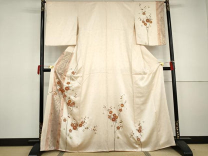 平和屋着物●訪問着　駒刺繍　杢目絞り　枝梅　金彩　正絹　逸品　AABJ0922cs