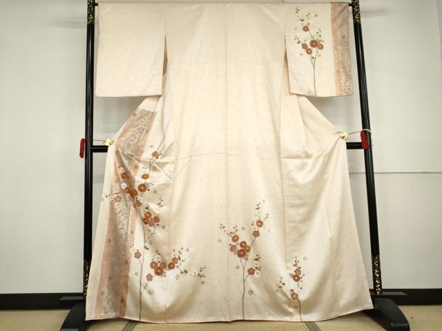 平和屋着物●訪問着　駒刺繍　杢目絞り　枝梅　金彩　正絹　逸品　AABJ0922cs