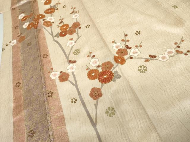 平和屋着物●訪問着　駒刺繍　杢目絞り　枝梅　金彩　正絹　逸品　AABJ0922cs