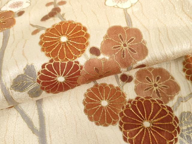 平和屋着物●訪問着　駒刺繍　杢目絞り　枝梅　金彩　正絹　逸品　AABJ0922cs