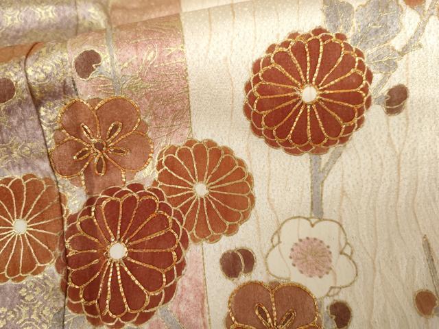 平和屋着物●訪問着　駒刺繍　杢目絞り　枝梅　金彩　正絹　逸品　AABJ0922cs