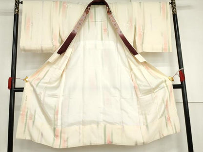 平和屋着物●長襦袢　無双仕立て　舞花地紋　暈し染め　半衿刺繍　正絹　逸品　AABJ0932cs