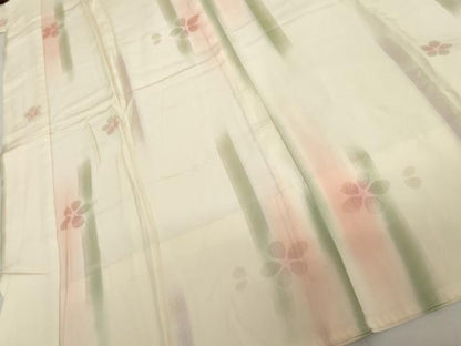 平和屋着物●長襦袢　無双仕立て　舞花地紋　暈し染め　半衿刺繍　正絹　逸品　AABJ0932cs