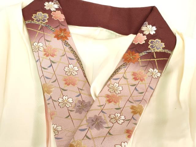 平和屋着物●長襦袢　無双仕立て　舞花地紋　暈し染め　半衿刺繍　正絹　逸品　AABJ0932cs