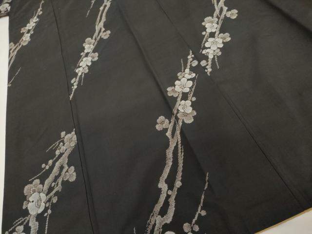 平和屋着物●本場大島紬　カタス9マルキ　地空き　枝梅文　黒地　正絹　逸品　AABJ0934cs