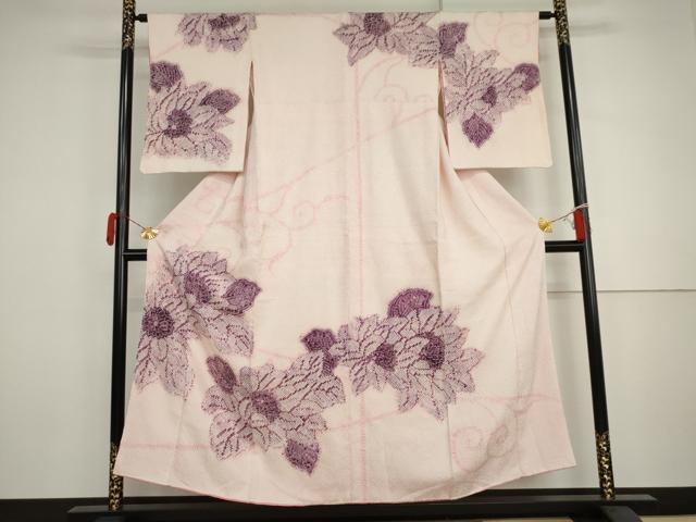 平和屋着物●訪問着　総絞り　草花文　正絹　逸品　AABJ0935cs