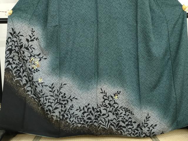 平和屋着物●訪問着　刺繍　枝葉丸文　枝葉シルエット　暈し染め　金糸　金彩　正絹　逸品　AABJ0937cs
