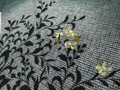 平和屋着物●訪問着　刺繍　枝葉丸文　枝葉シルエット　暈し染め　金糸　金彩　正絹　逸品　AABJ0937cs