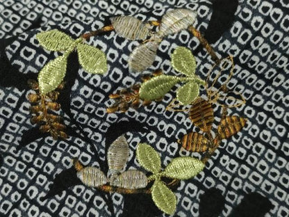 平和屋着物●訪問着　刺繍　枝葉丸文　枝葉シルエット　暈し染め　金糸　金彩　正絹　逸品　AABJ0937cs
