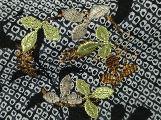 平和屋着物●訪問着　刺繍　枝葉丸文　枝葉シルエット　暈し染め　金糸　金彩　正絹　逸品　AABJ0937cs