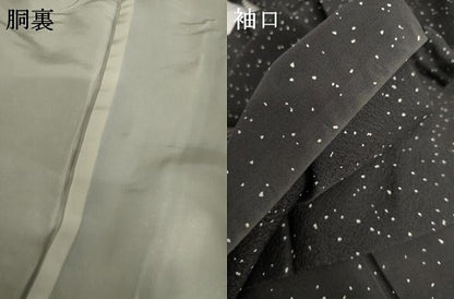 平和屋着物●訪問着　刺繍　雪輪草花文　黒地　金糸　正絹　逸品　AABJ0938cs