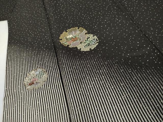 平和屋着物●訪問着　刺繍　雪輪草花文　黒地　金糸　正絹　逸品　AABJ0938cs