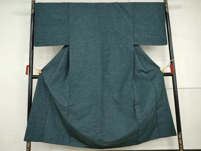 平和屋着物●男性　紬　色無地　青藍色　正絹　逸品　AABJ0942cs