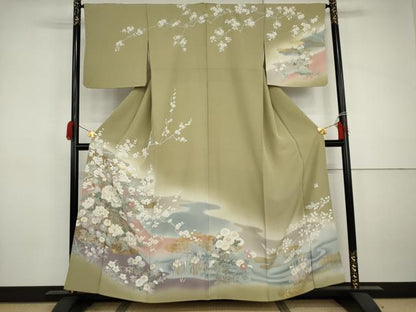 平和屋着物●訪問着　作家物　枝花文　暈し染め　金彩　正絹　逸品　AABJ0943cs