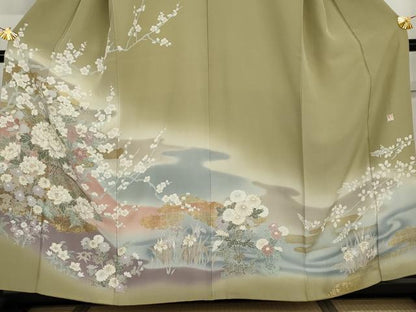 平和屋着物●訪問着　作家物　枝花文　暈し染め　金彩　正絹　逸品　AABJ0943cs