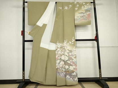 平和屋着物●訪問着　作家物　枝花文　暈し染め　金彩　正絹　逸品　AABJ0943cs