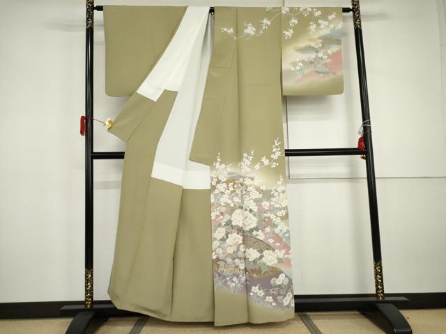 平和屋着物●訪問着　作家物　枝花文　暈し染め　金彩　正絹　逸品　AABJ0943cs